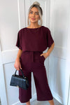 Plum Tie Waist Short Sleeve Culotte Jumpsuit