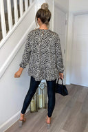 Black And White Printed Long Sleeve Smock Top