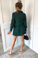 Teal Long Sleeve Shirt Dress With Elasticated Waist