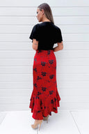 Black and Red 2 in 1 Floral Printed Wrap Midi Dress