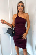 Plum One Strap Ruched Bodycon Dress