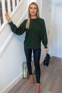 Green Animal Print Long Sleeve Top