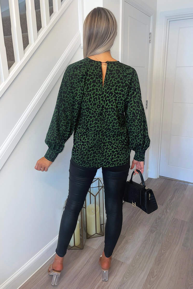 Green Animal Print Long Sleeve Top