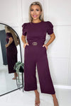 Plum Short Sleeve Belted Jumpsuit