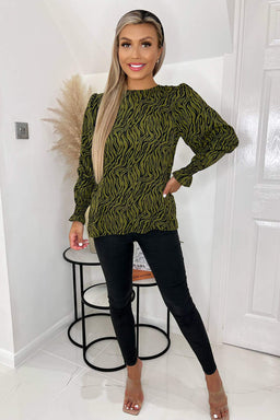 Khaki Animal Print Long Sleeve Top