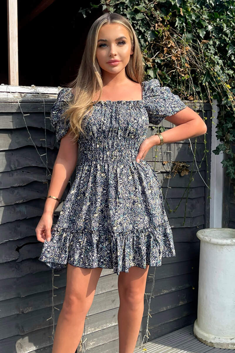 shirred mini dress Alivea Cream complement with espadrilles and a woven tote Sia Shirred Mini Dress -
