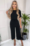 Black Tie Waist Short Sleeve Culotte Jumpsuit