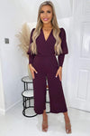 Plum Wrap Top Long Sleeve Culotte Jumpsuit