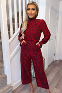 Red Animal Print Elasticated Neck Jumpsuit