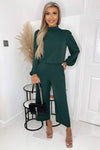 Teal Round Neck Long Sleeve Jumpsuit