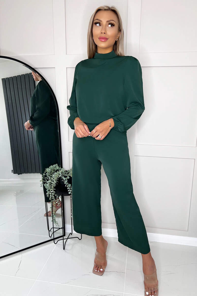 Teal Round Neck Long Sleeve Jumpsuit