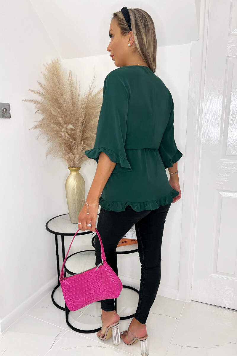 Teal Frill Hem Wrap Top