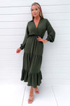 Olive Long Sleeve Wrap Top Smock Midi Dress