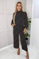 Black Heart Printed Long Sleeve Jumpsuit