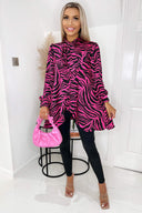 Pink Zebra Print Tie Neck Shirt