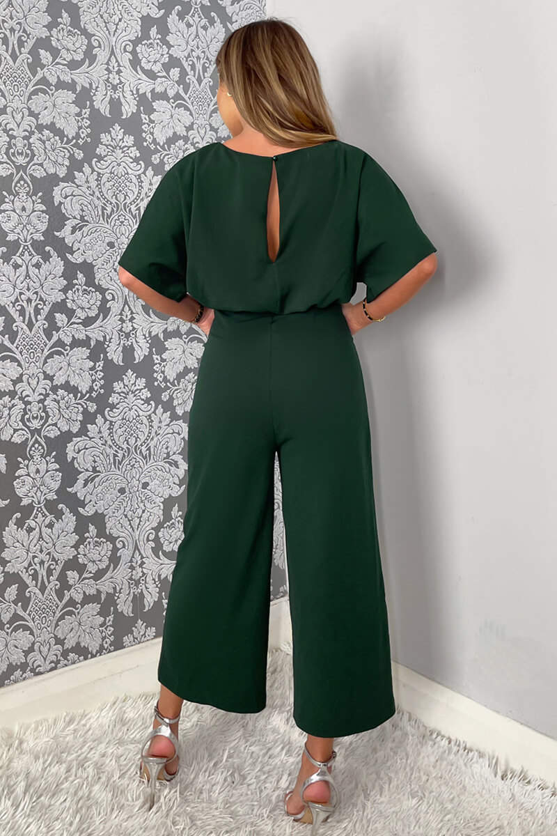 Teal Tie Waist Short Sleeve Culotte Jumpsuit