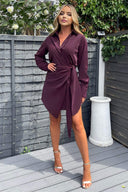 Plum Tie Wrap Long Sleeve Mini Dress