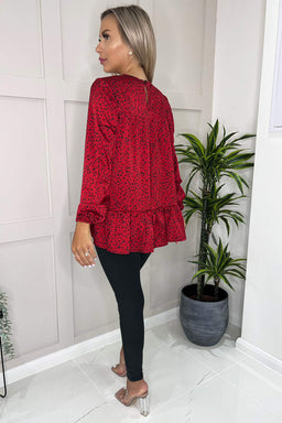 Red And Black Printed Smock Top