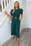 Teal Short Sleeve Belted Jumpsuit