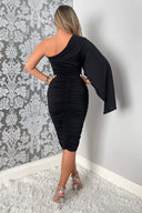 Black Drape Sleeve Bodycon Midi Dress