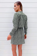 Sage And Black Printed Long Sleeve Mini Dress