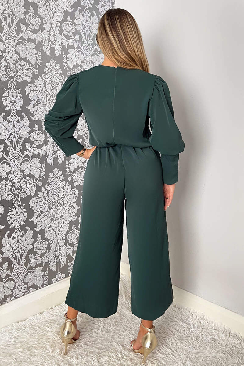 Teal Wrap Top Long Sleeve Culotte Jumpsuit