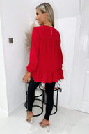 Red Long Sleeve Round Neck Smock Top