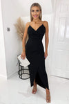 Black Wrap Over Midi Dress With Chain Straps