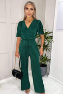 Green Plisse Wrap Top Jumpsuit