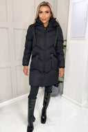 Black Hooded  Long Line Puffer Coat