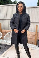 Black Hooded  Long Line Puffer Coat