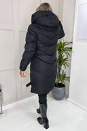 Black Hooded  Long Line Puffer Coat
