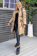 Biscuit Hooded Long Line Puffer Coat