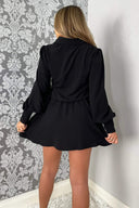 Black Long Sleeve Shirt Dress With Elasticated Waist