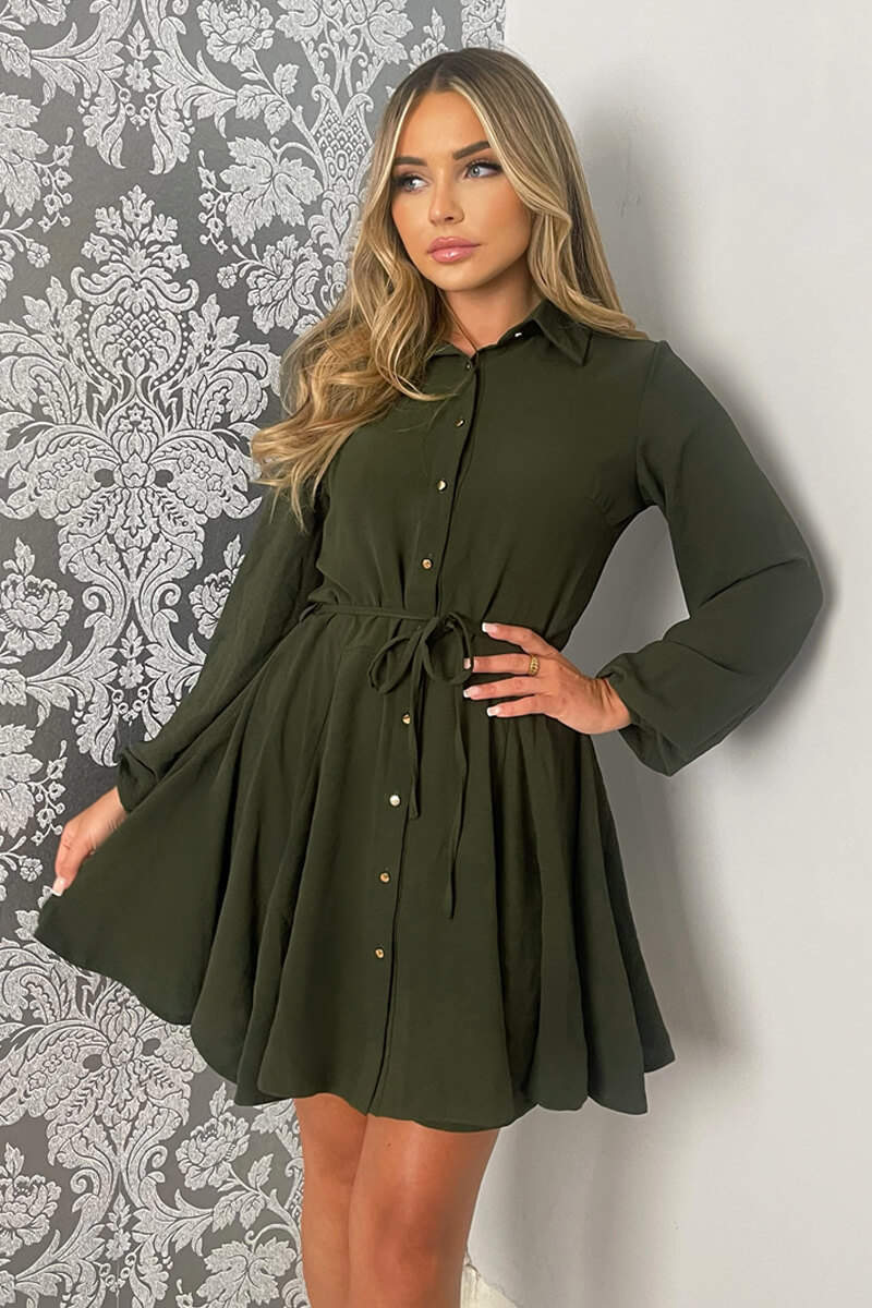Olive Long Sleeve Belted Pleated Skater Dress – AX Paris US Olive Long Sleeve Belted Pleated Skater Dress – AX Paris US