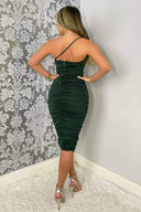 Forest Green One Strap Ruched Bodycon Dress