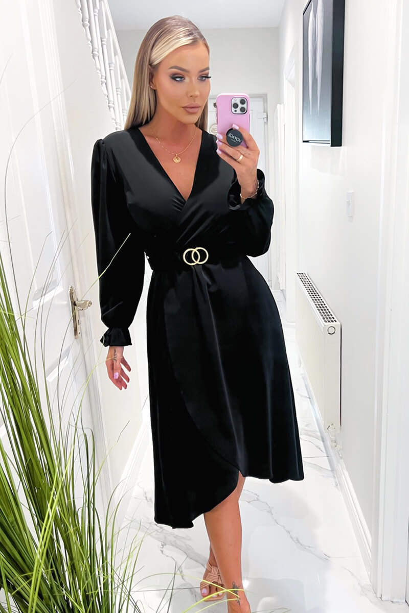 Black Long Sleeve Belted Midi Dress  AX Paris US