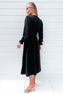 Black Long Sleeve Belted Midi Dress