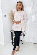 Stone Long Sleeve Round Neck Smock Top