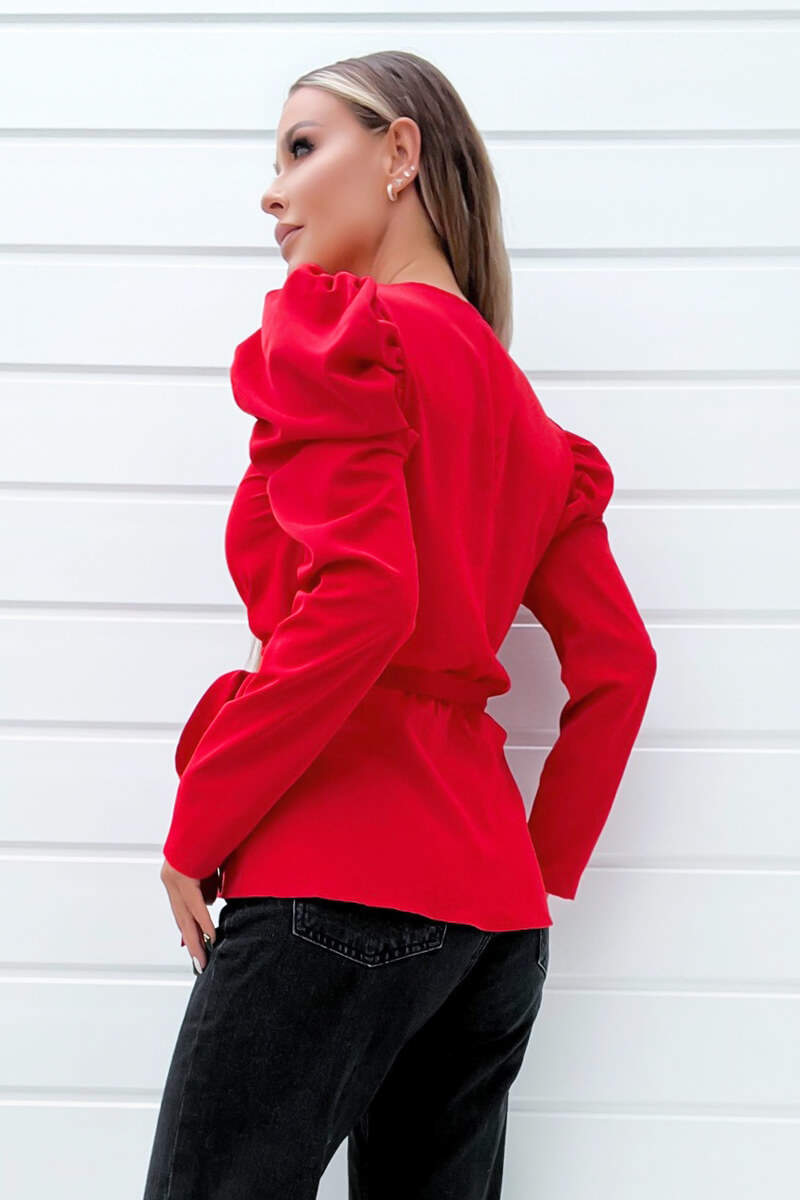 Red Belted Wrap Long Sleeve Top