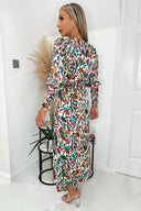 Multi Colour Printed Wrap Top Midi Dress