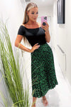 Black And Green Animal Print 2 In 1 Pleated Midi Dress