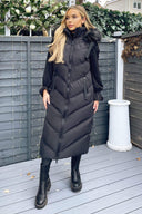 Black Longline Faux Fur Hooded Gilet