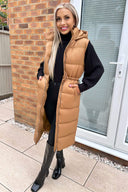 Camel Drawstring Waist Puffer Gilet