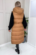 Camel Drawstring Waist Puffer Gilet