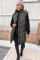 Khaki Faux Fur Hooded Gilet