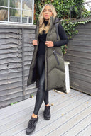 Khaki Hooded Zip Up Gilet