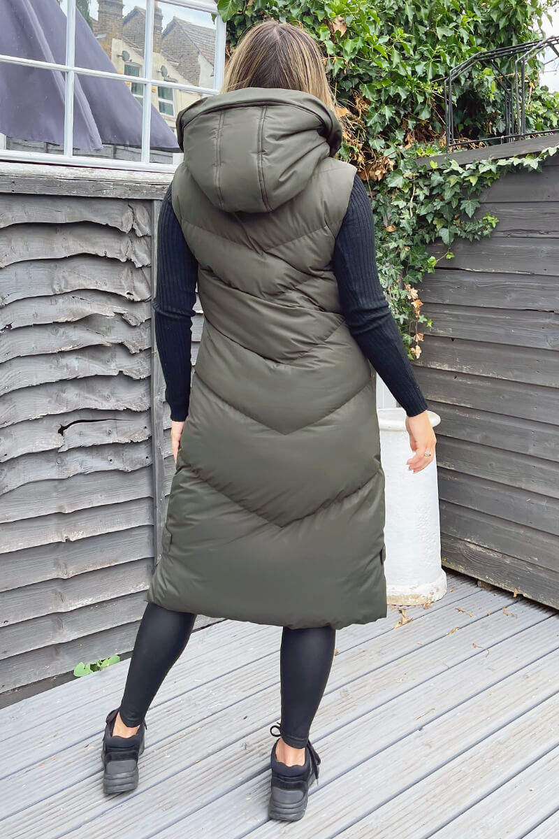 Khaki Hooded Zip Up Gilet