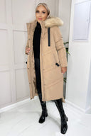 Biscuit Faux Fur Trim Hooded Puffer Coat