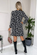 Black Printed Long Sleeved Wrap Dress